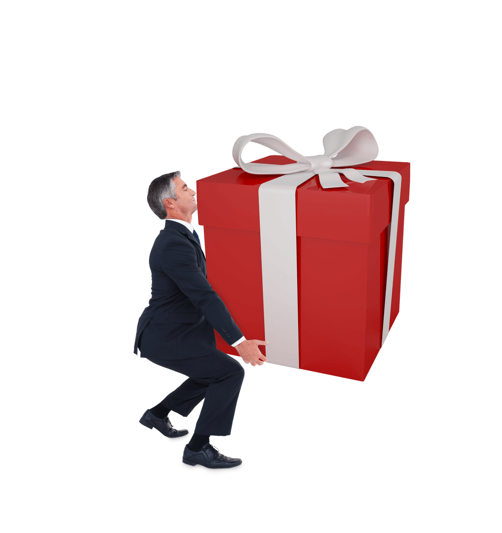 Businessman Lifting Giant Transparent Gift Box