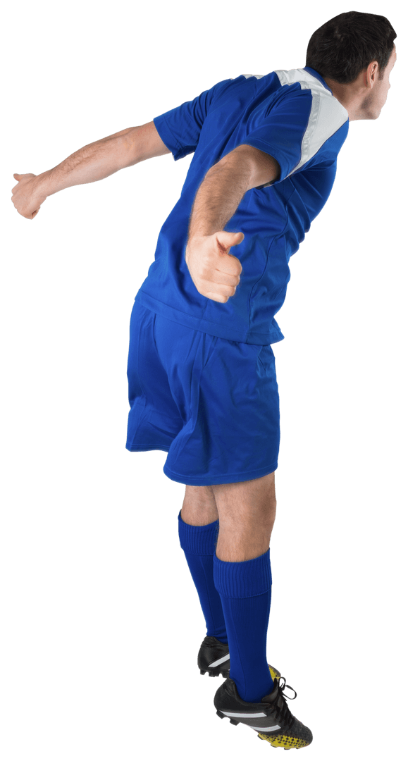 Transparent Jumping Soccer Player in Blue Team Uniform Celebrating
