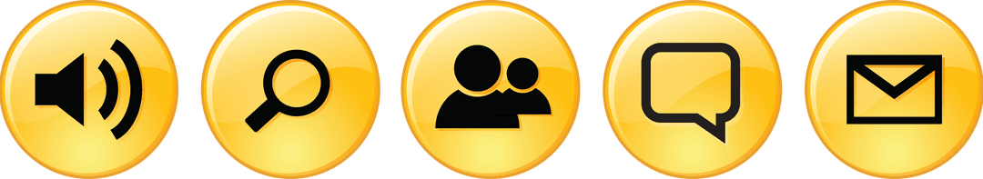 Transparent Vector Set of Communication and Search Icons on Yellow Buttons - Download Free Stock Images Pikwizard.com