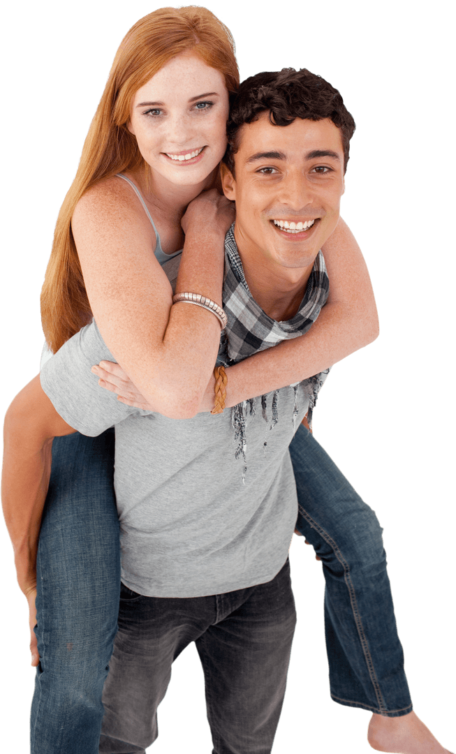 Young Couple Enjoying Piggyback Ride Transparent Background