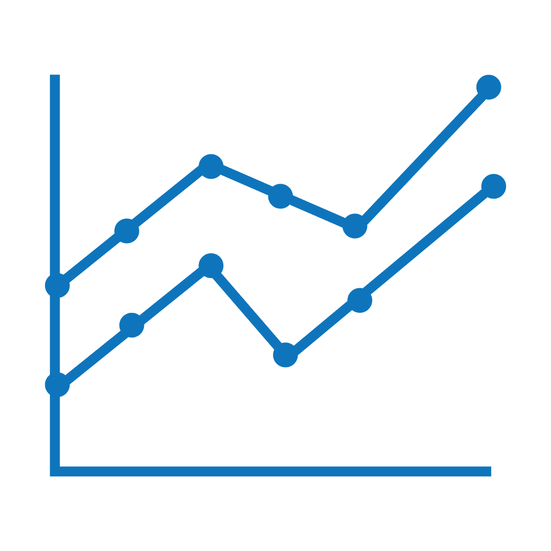 Transparent Blue Line Graph Representing Data Trends on White Background