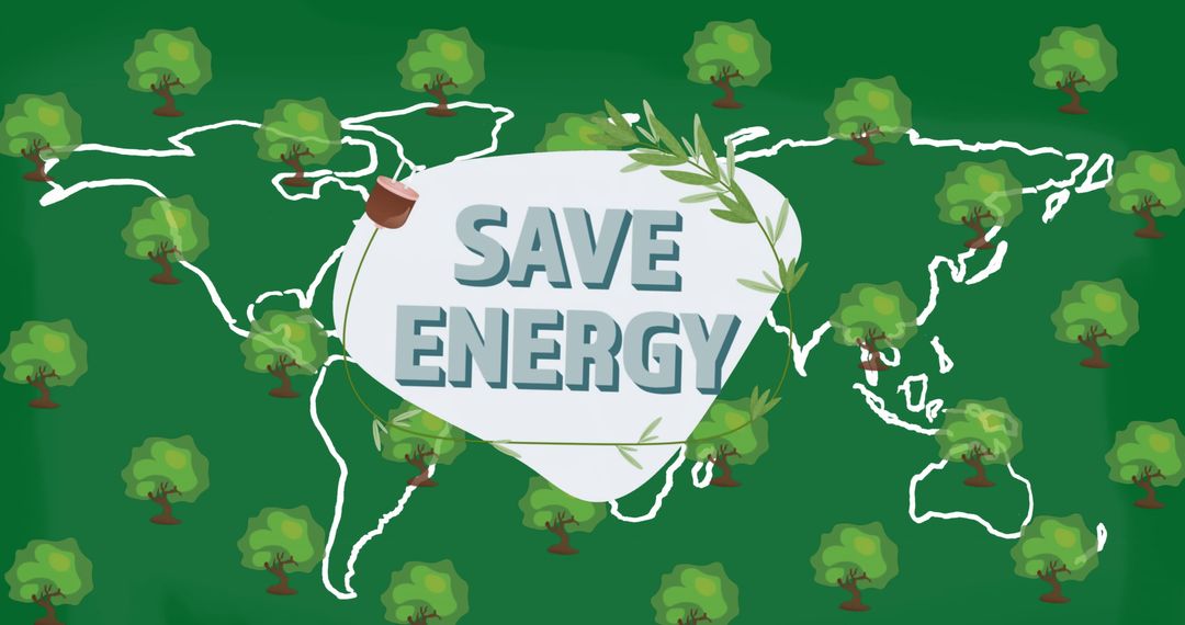 Save Energy Concept on World Map with Trees