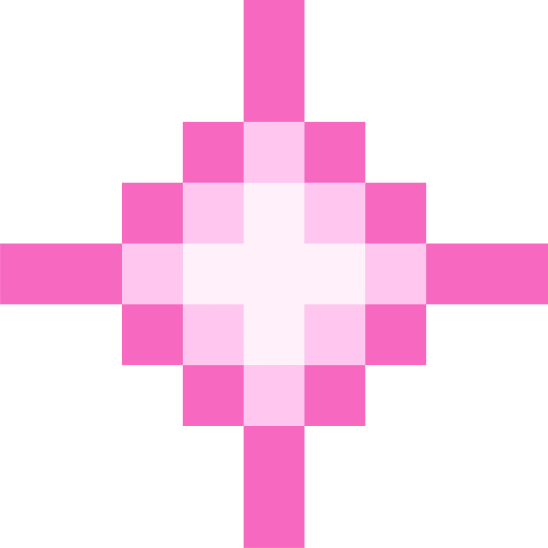 Pink Pixel Starburst Cross on Transparent Digital Art