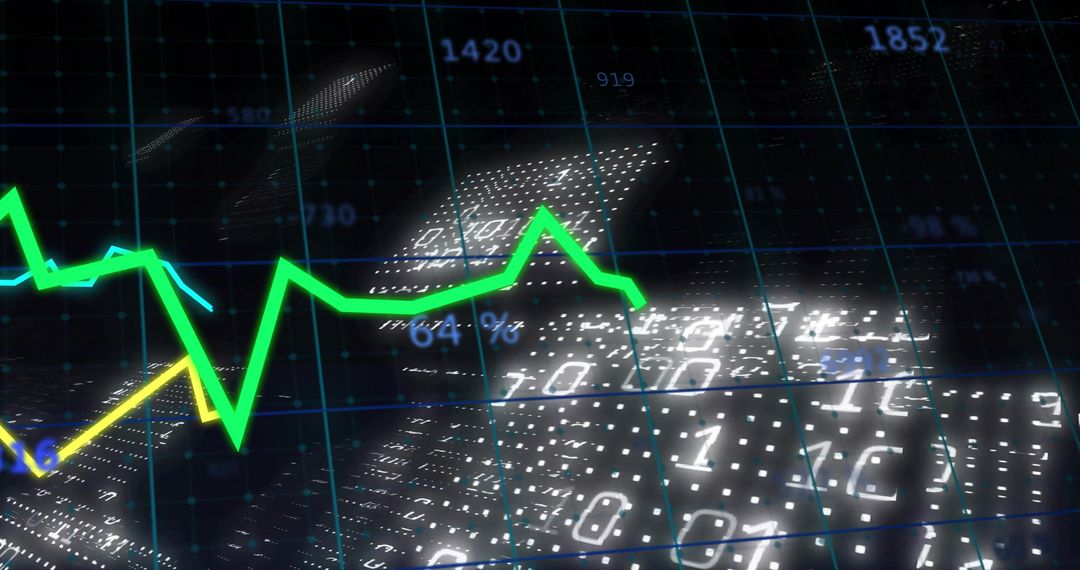 Neon Green Market Line Chart Real-Time Financial Data on Futuristic Holographic Grid