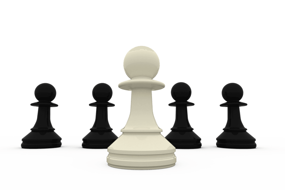 Transparent White Chess Pawn Leading Black Strategy Pieces
