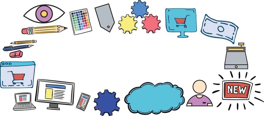 Digital Trade Icons with Copy Space on Transparent Background