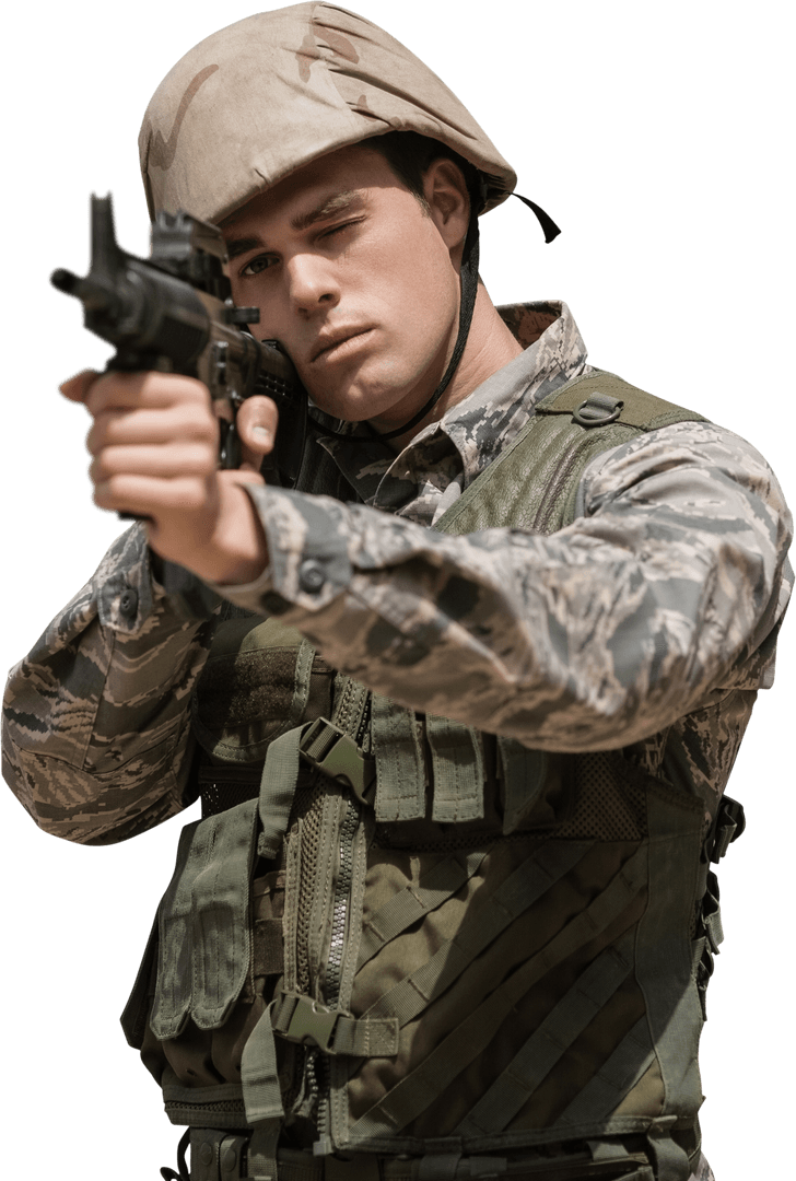 Transparent Image of Military Soldier Aiming Rifle