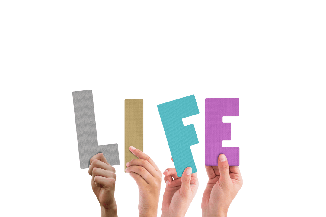 Hands Holding LIFE Transparent Letters Illustration