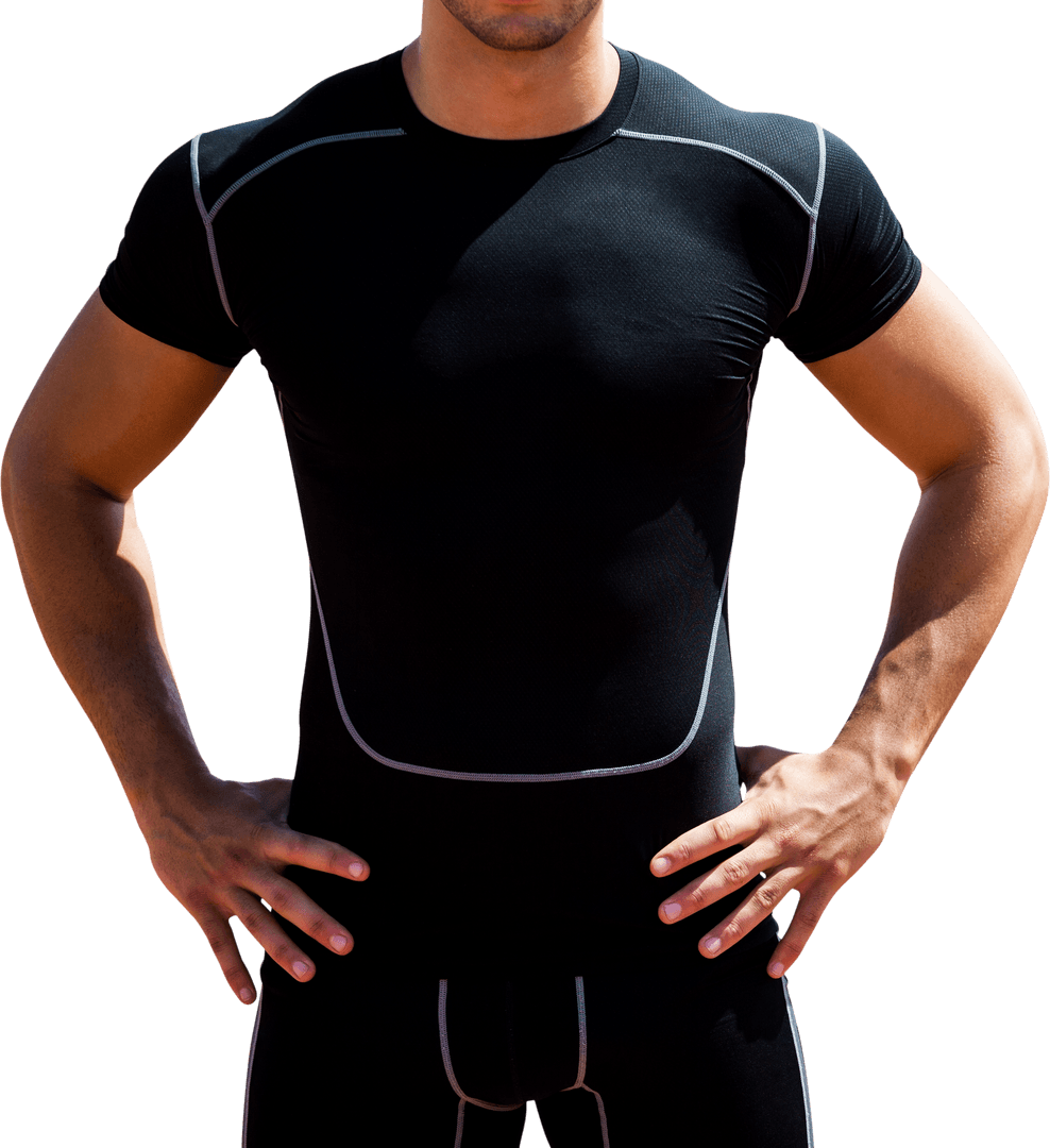 Transparent Image of Athletic Man in Sportswear with Hands on Hips