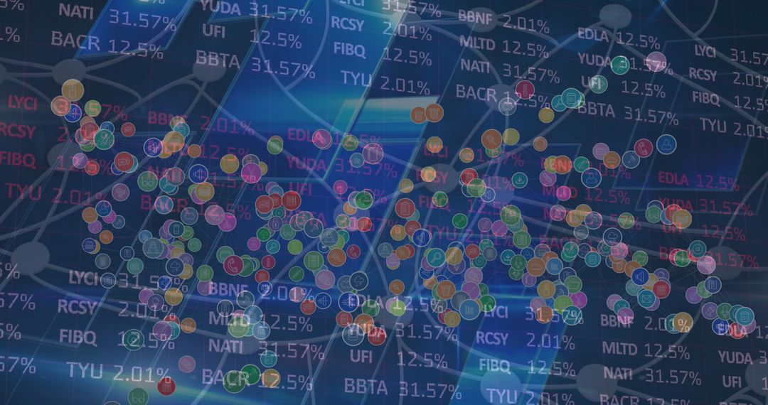 Interconnected Nodes with Financial Data Visualization Overlay