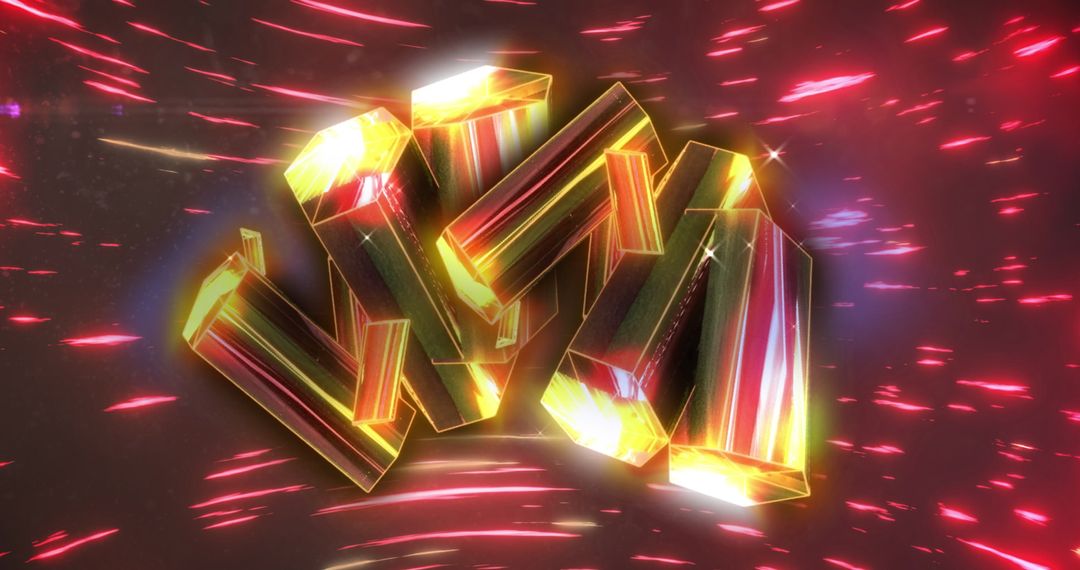 Futuristic Yellow Diamonds Floating with Dramatic Light Trails