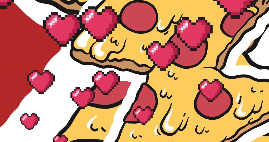 Retro Pixelated Hearts and Pizza Design