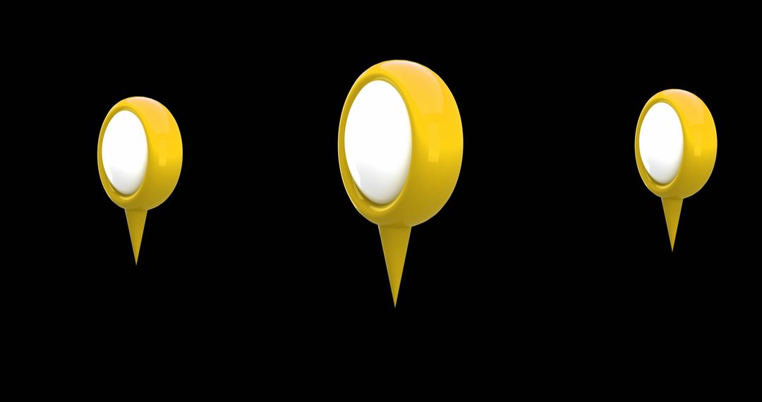 Yellow Map Pins Hovering Against Black Background
