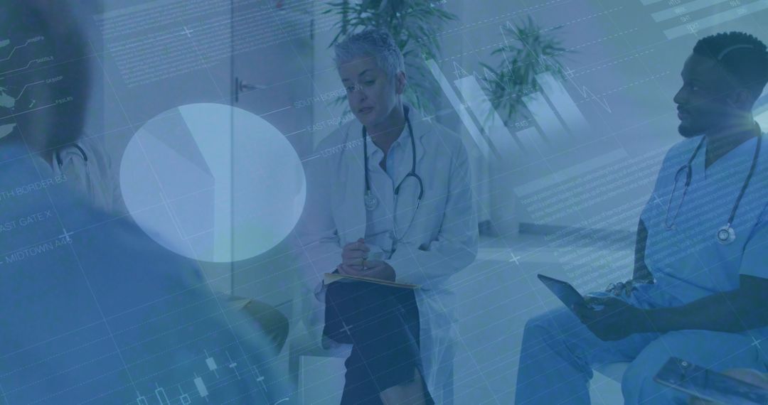 Healthcare Professionals Analyzing Digital Data with Overlay