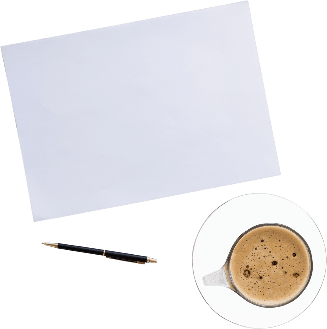 Transparent Coffee Cup with Paper and Pen for Creative Ideas