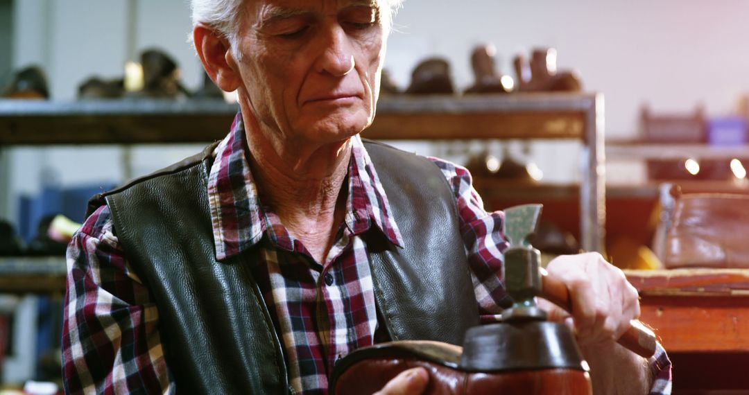 Senior Shoemaker Repairing Leather Shoe in Workshop - Free Images, Stock Photos and Pictures on Pikwizard.com