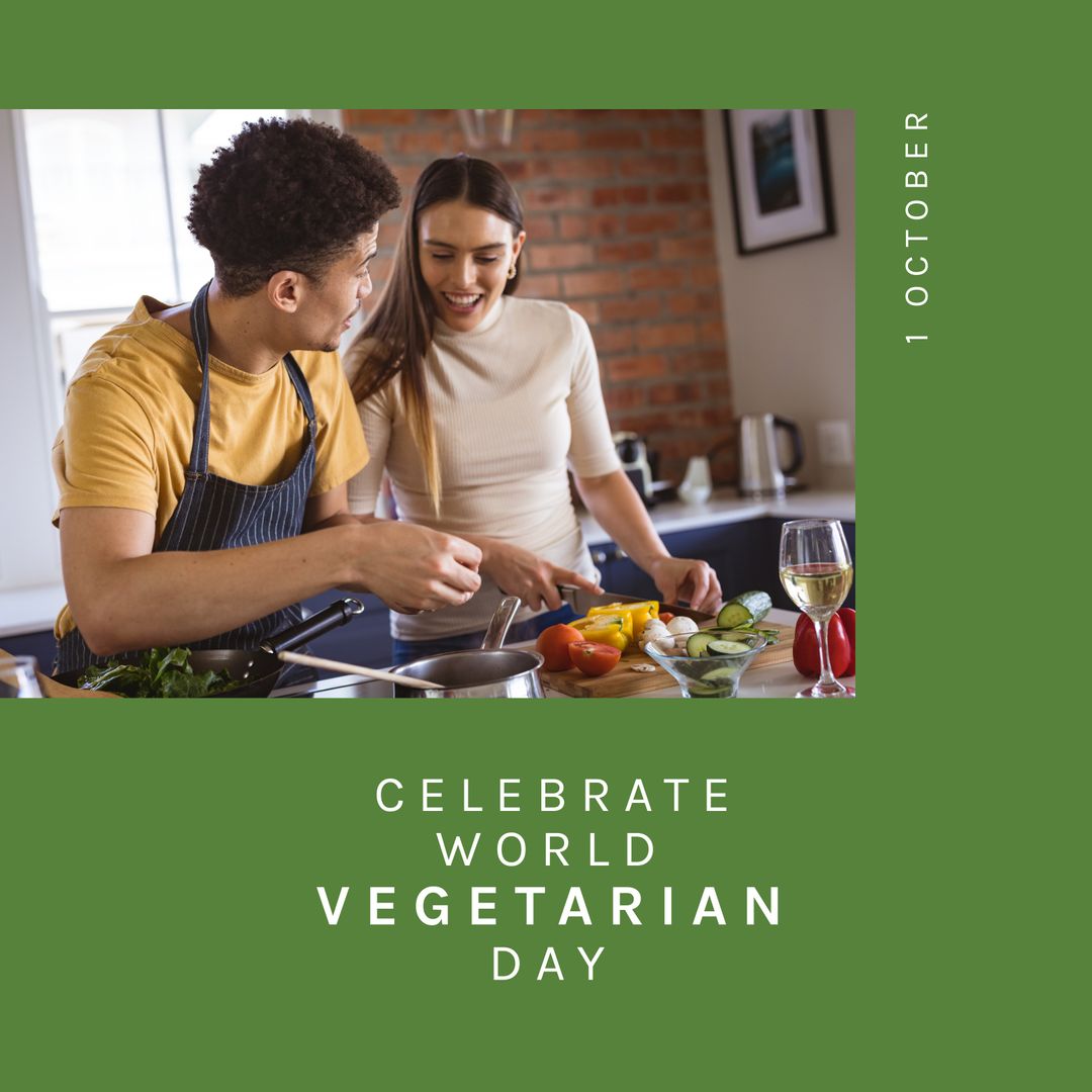 Multicultural Couple Preparing Vegetarian Meals in Stylish Kitchen