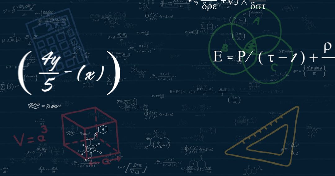 Mathematical formulas and data processing on dark background