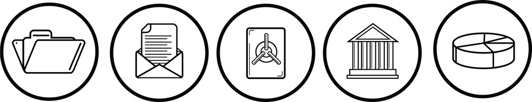 Transparent Circular Business and Law Icons on Transparent Background