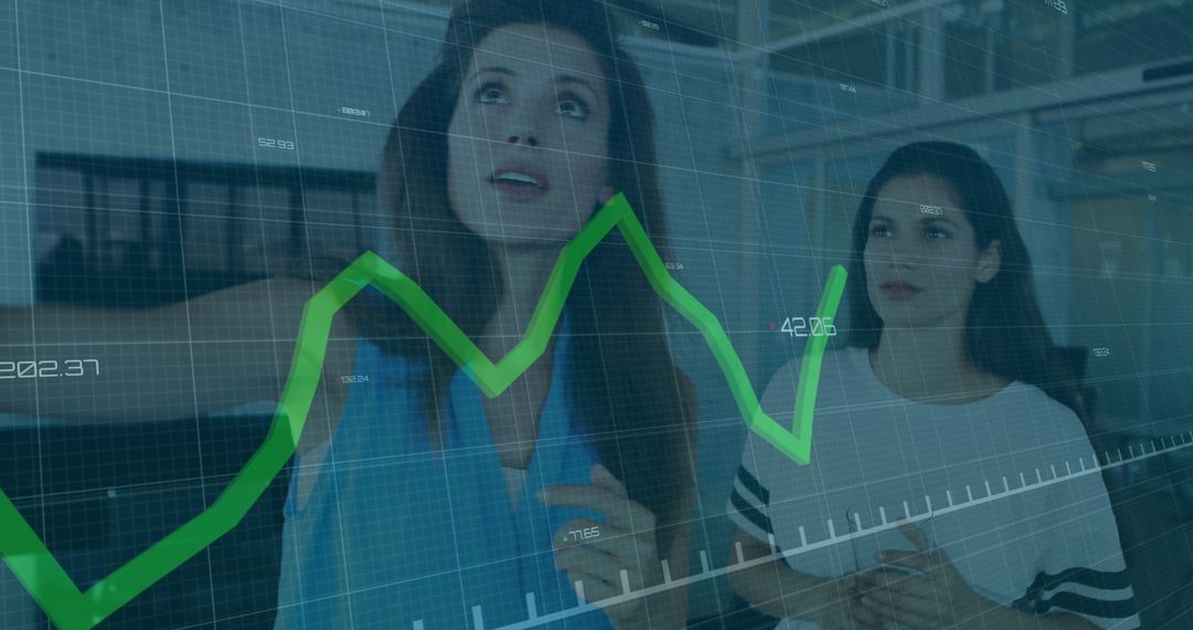 Women Analyzing Stock Market Data with Overlay