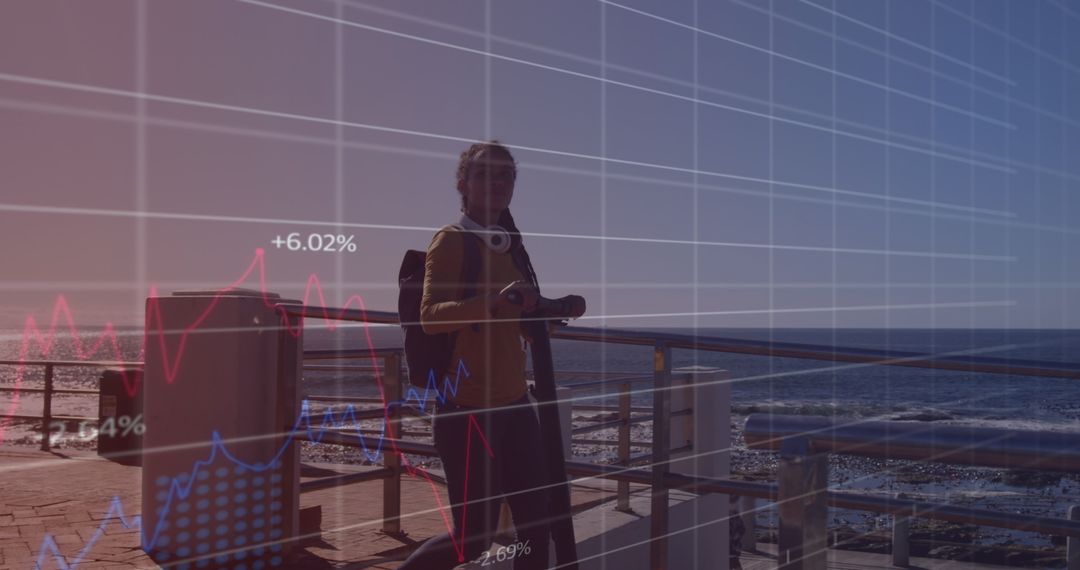 Global Finance and Tech Concept with a Woman and Graphs