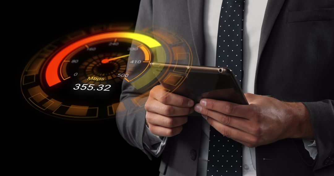 Businessman Measuring High Internet Speed on Tablet