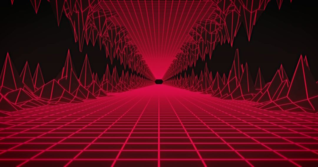 Geometric Neon Tunnel with Digital Grid Lines
