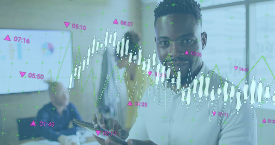 Man Analyzing Data on Tablet with Graph Overlay in Office - Free Images, Stock Photos and Pictures on Pikwizard.com