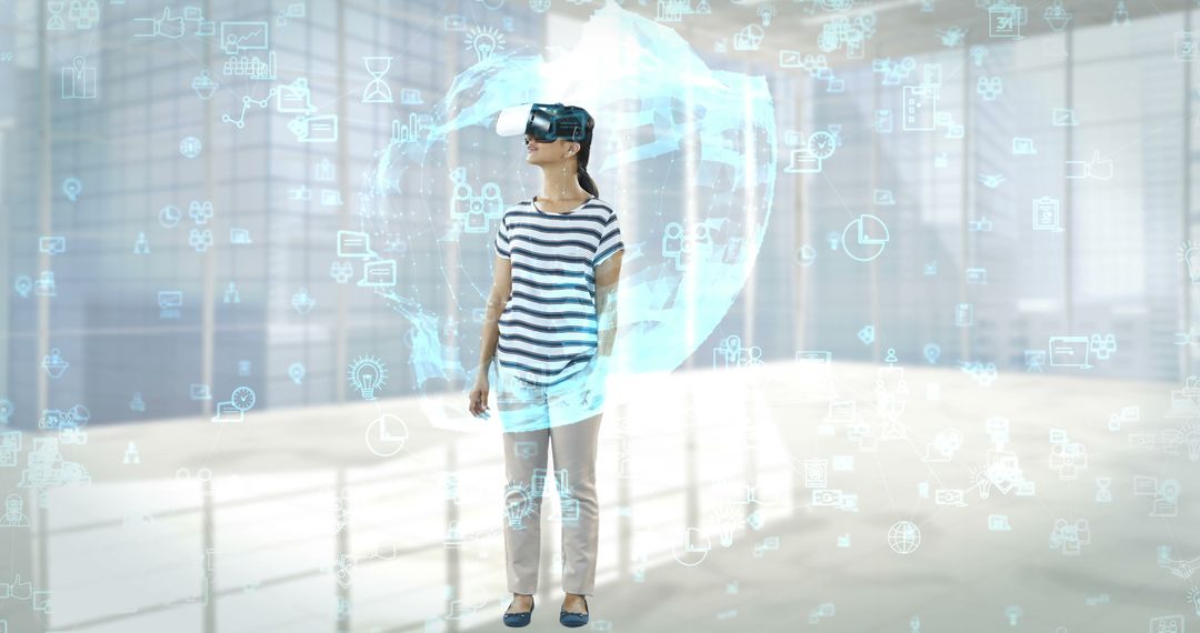 Woman Exploring Virtual Reality Technology in Modern Office - Free Images, Stock Photos and Pictures on Pikwizard.com