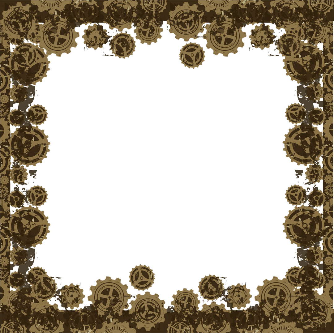 Steampunk Gear Frame with Grunge Texture on Transparent Background