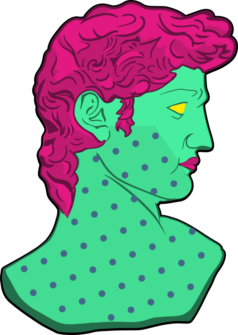 Modern Abstract Bust with Magenta Hair on Transparent Background