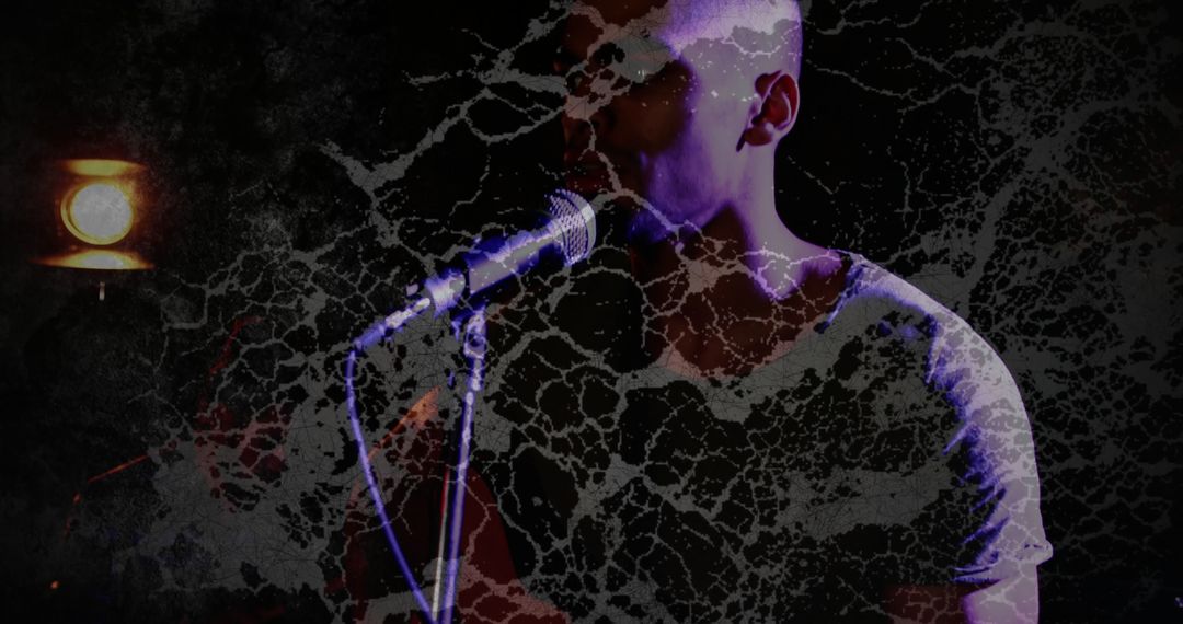 Solo Singer Performing Under Spotlight with Stone Texture