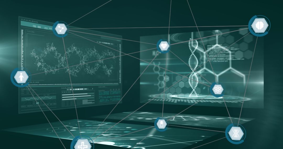 Futuristic Network with DNA Analysis and Scientific Data Visualization