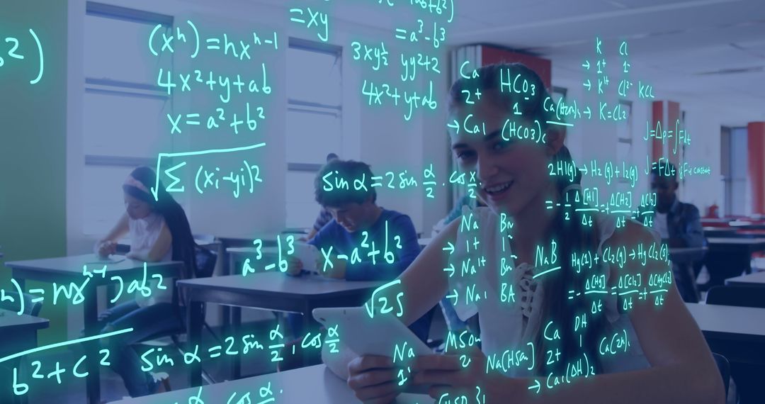 Students Engaged in Digital Math Concepts Displayed on Screen