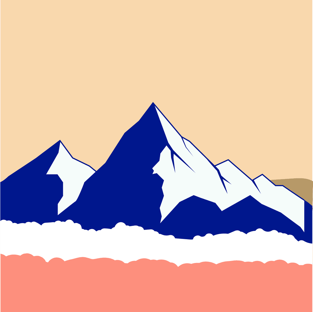 Stylized Mountains with Colorful Sky on Transparent Background