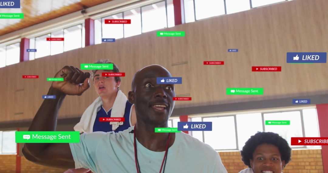 Dynamic Basketball Coach Motivating Players with Digital Ambiance