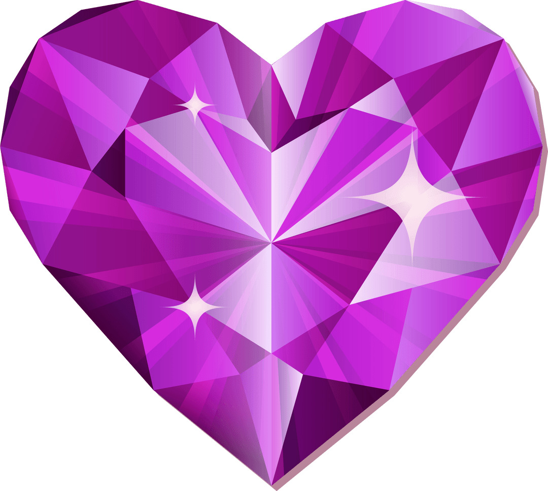 Gleaming Faceted Gem Inspired Heart on Transparent Background
