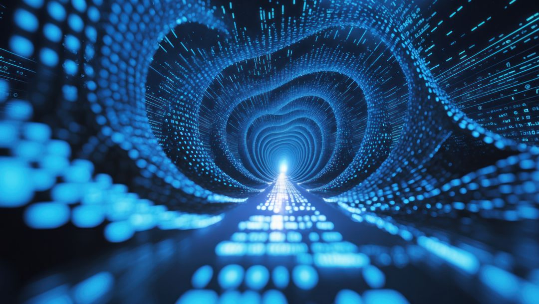 Futuristic Cyber Tunnel of Streaming Data Particles