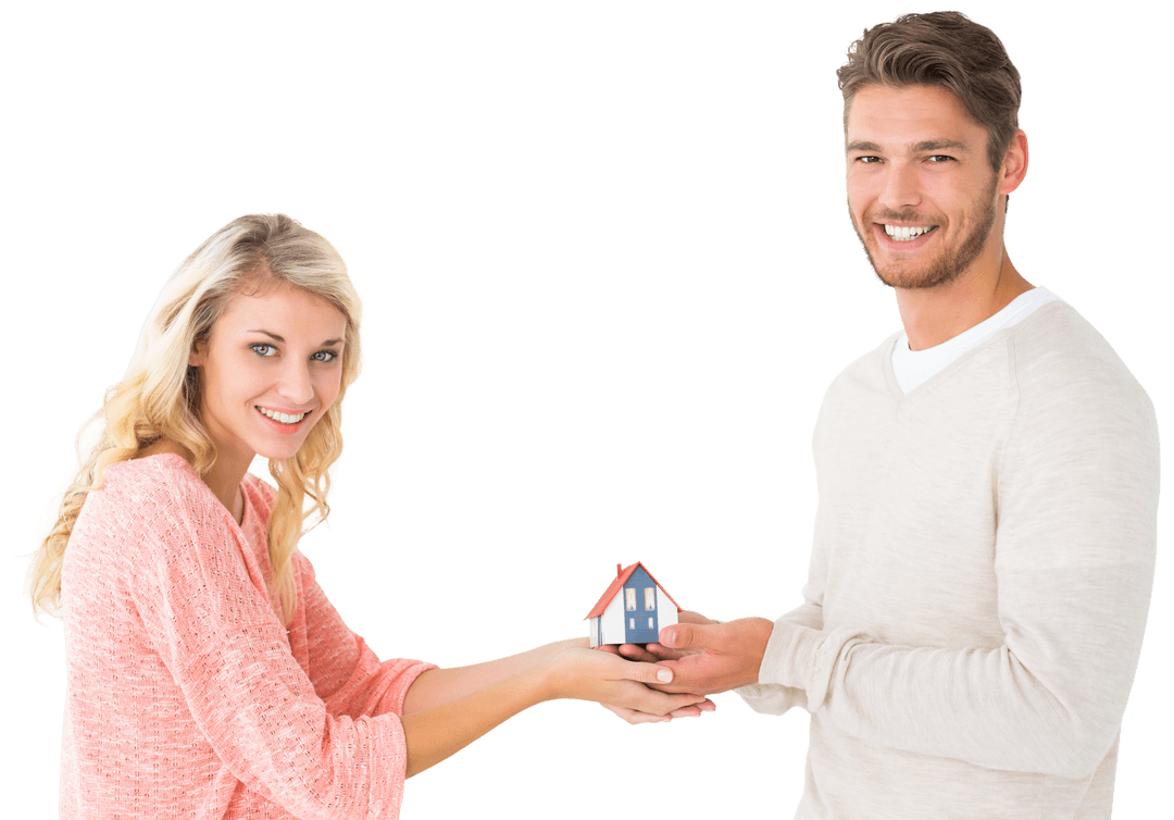 Smiling Couple Portraying Home Ownership Success with Transparent Background
