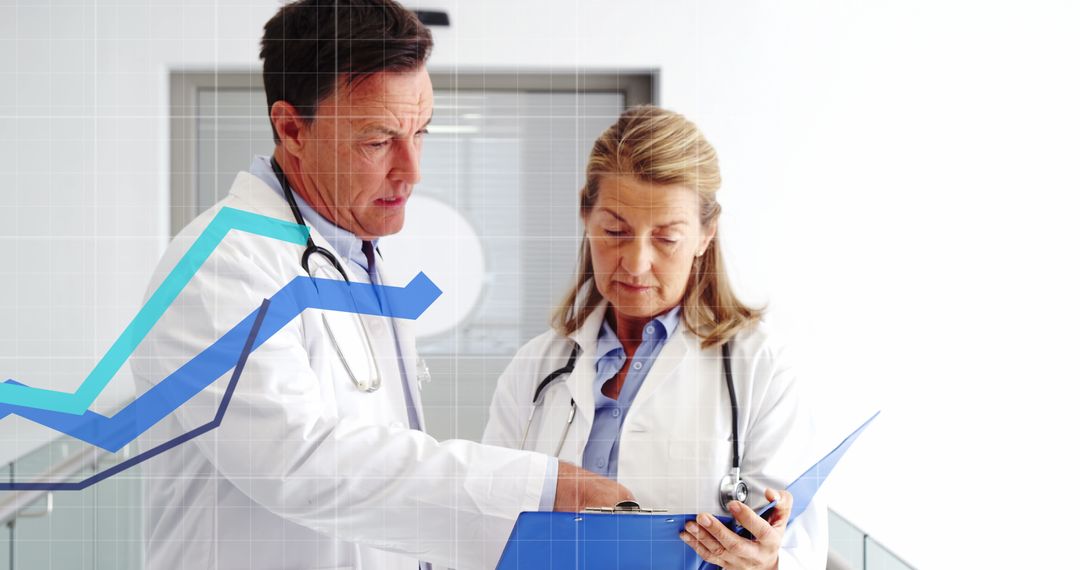 Doctors Discussing Medical Reports with Growth Chart Overlay - Free Images, Stock Photos and Pictures on Pikwizard.com