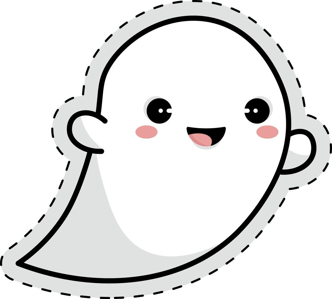 Adorable Happy Cartoon Ghost Illustration on Transparent Background