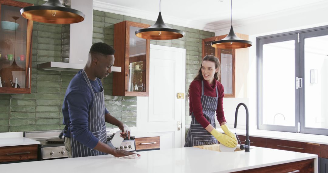 Couple Cleaning Modern Kitchen Together - Free Images, Stock Photos and Pictures on Pikwizard.com