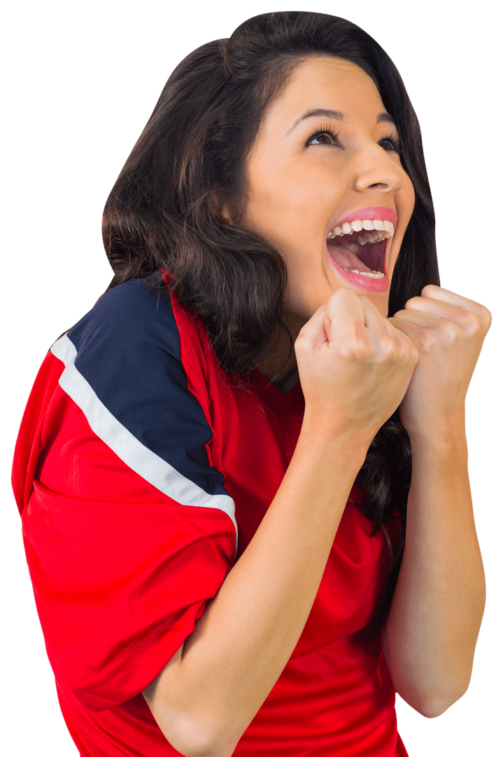 Transparent Excited Fan Cheering in Red Shirt