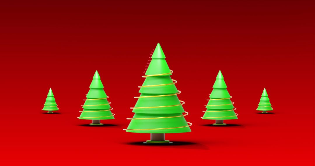 Digitally Animated Christmas Trees on Red Background