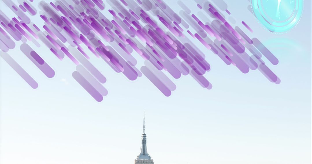 Futuristic Cityscape with Digital Interface Elements Overlay