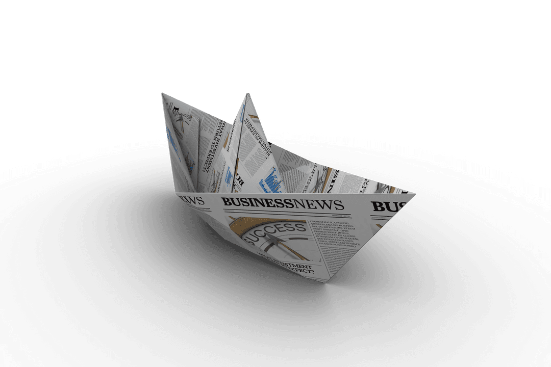 Transparent Business Newspaper Boat Representing Creativity and Innovation