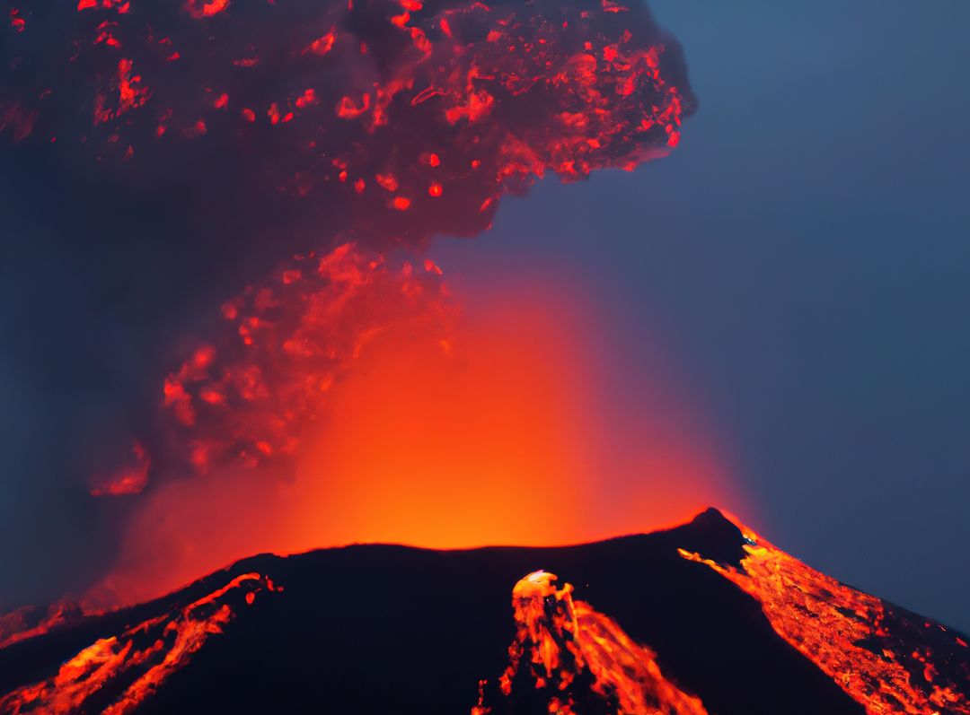 Fiery Volcano Eruption During Evening - Free Images, Stock Photos and Pictures on Pikwizard.com