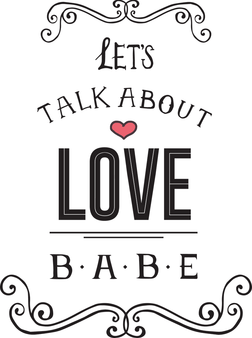 Romantic Love Text Art with Heart on Transparent Background