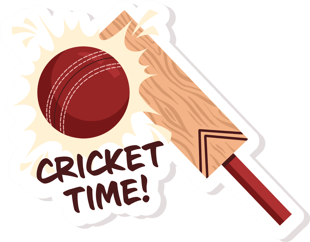 Stylized Cricket Bat and Ball with Burst and Slogan on Transparent Background