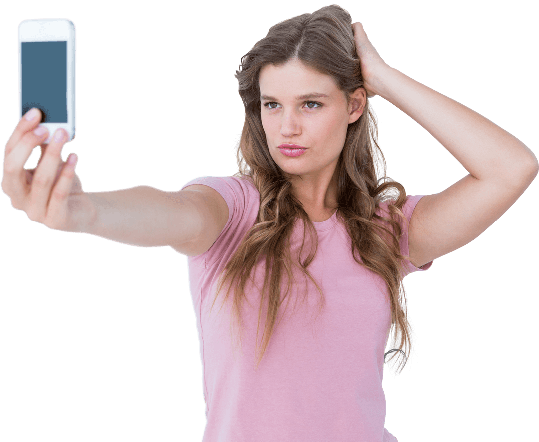 Transparent Confident Woman Taking Selfie with Smartphone